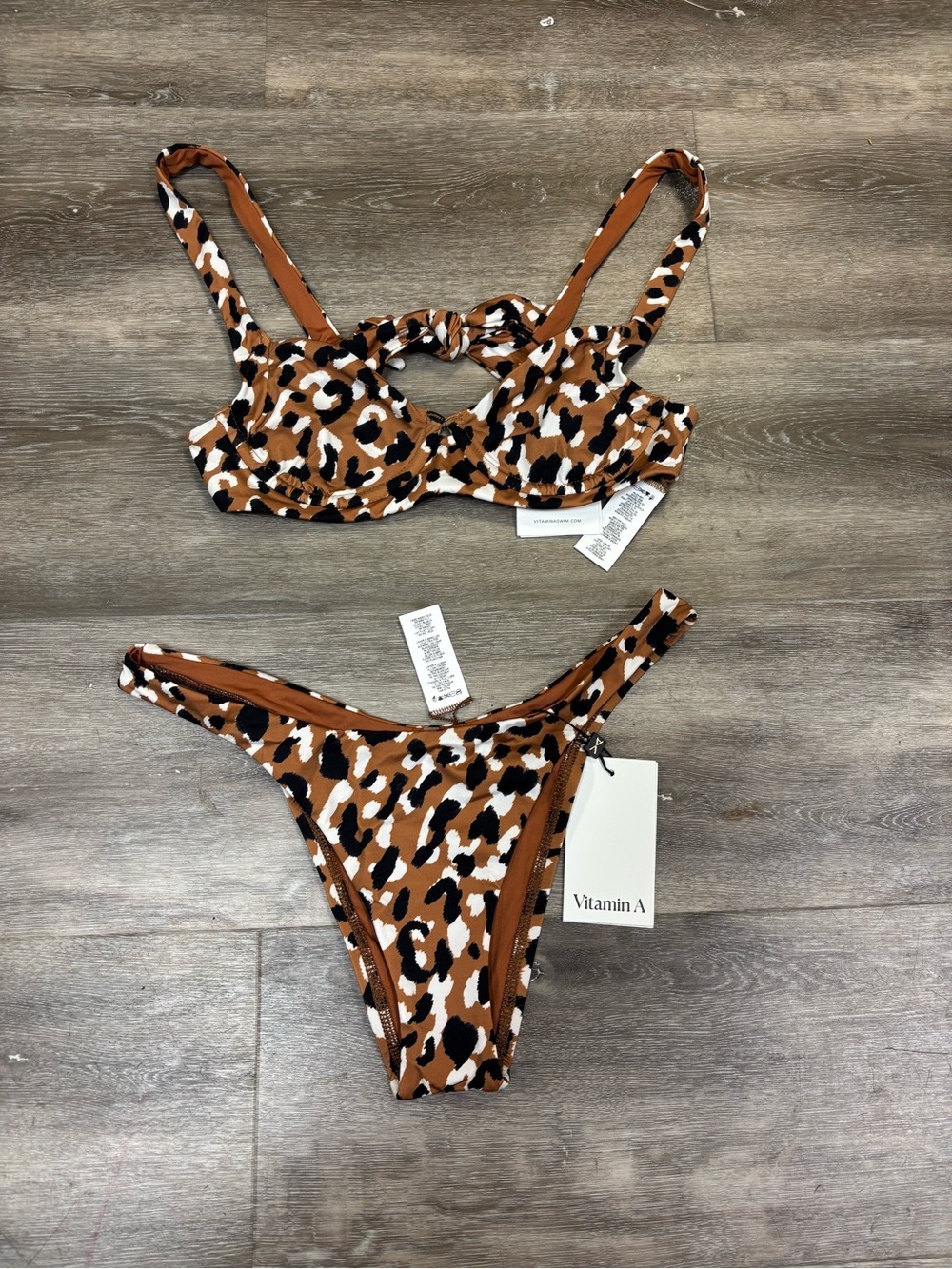 Vitamin A|  Seregenti Leopard Print Bikini Set Demi Top California Bottom NEW s
